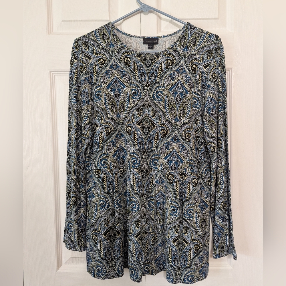 J.Jill Women's Long Sleeve Paisley Wherever Collection Brown / Blue Size Medium